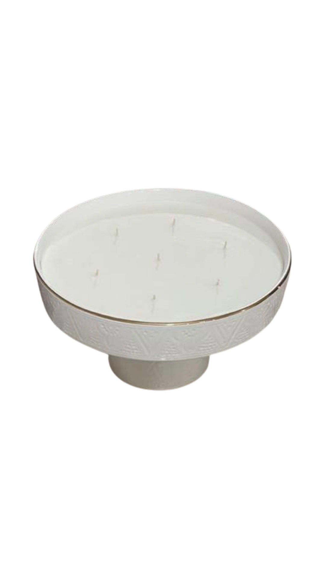 VELA PEDESTAL IMPRESION GRANDE BLANCA CON ORO D 28cm