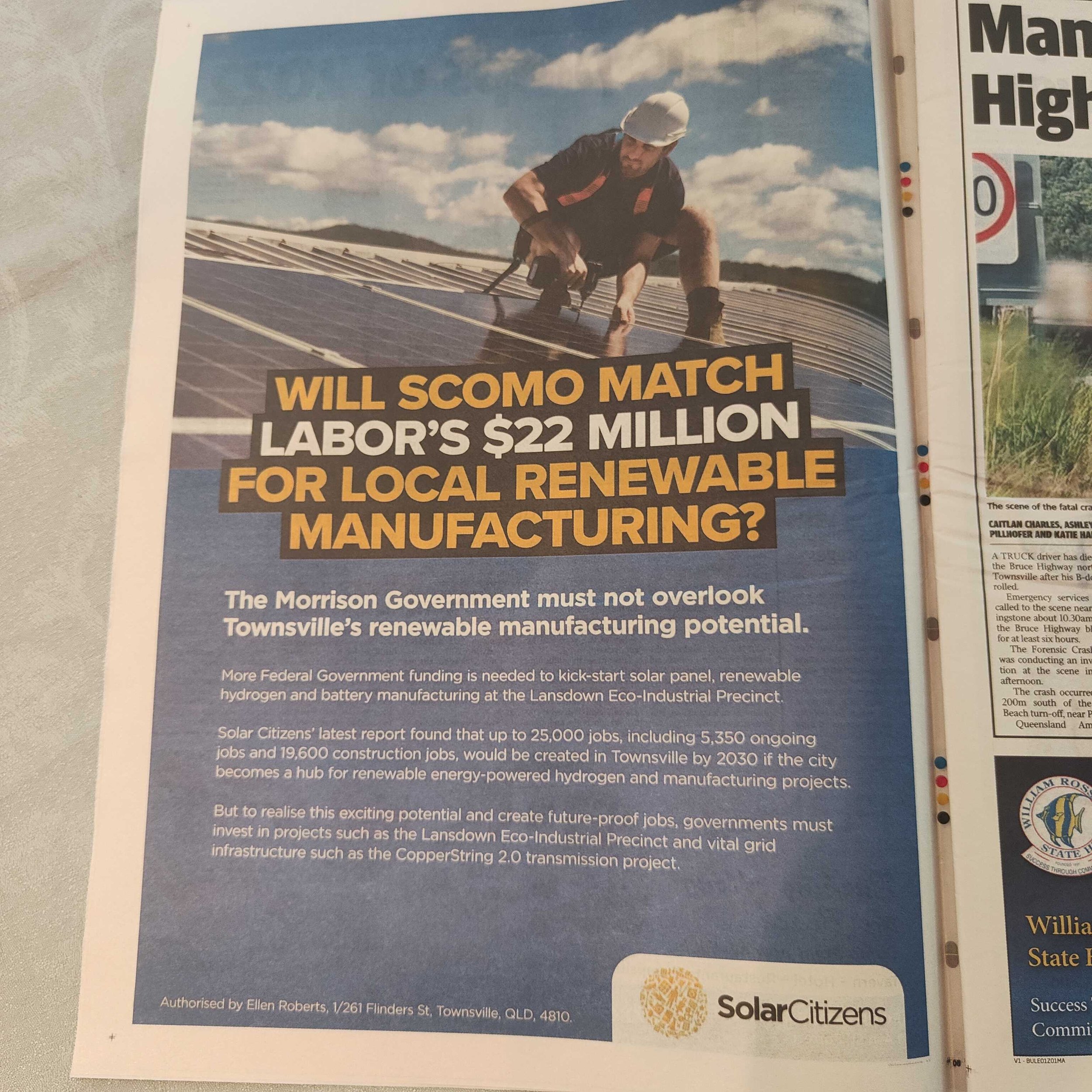 Ad in the Townsville Bulletin during election campaign.jpg
