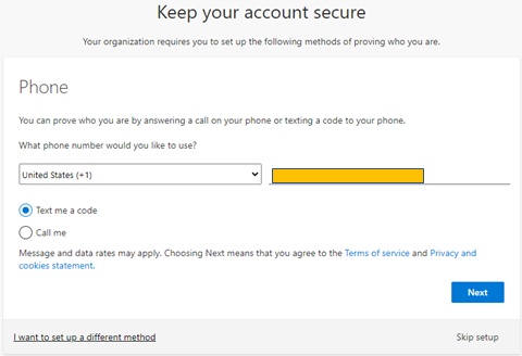microsoft provide phone for verification code