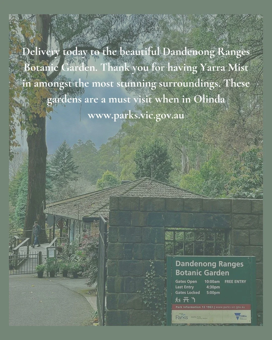 Today we visited the beautiful Dandenong Ranges Botanic Garden located in Olinda. They have a great Visitor Centre/Gift Shop where you can also find our Yarra Mist products. It was the most perfect drive with the windows down, fresh air and no traffi