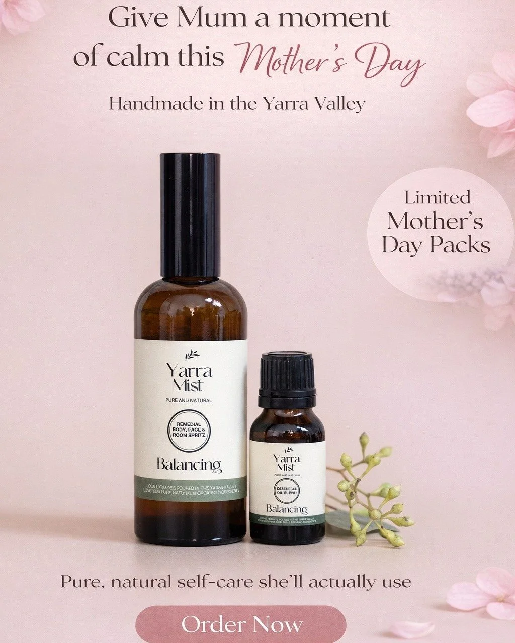 We are thinking about Mother's Day already, are you?
Give Mum something that lasts that is handmade right here in the Yarra Valley.
Our Yarra Mist range is designed to relax, restore and make her feel appreciated.
🎁Limited packs will be available - 