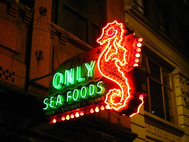 Mike Wong I See the Work of Gifted Hands, 2008 Probably gathering dust somewhere in a warehouse, the beloved Only Seafoods Cafe's neon sign was a fixture at 20 East Hastings Street in the Downtown Eastside since 1950 when Vancouver was the ne