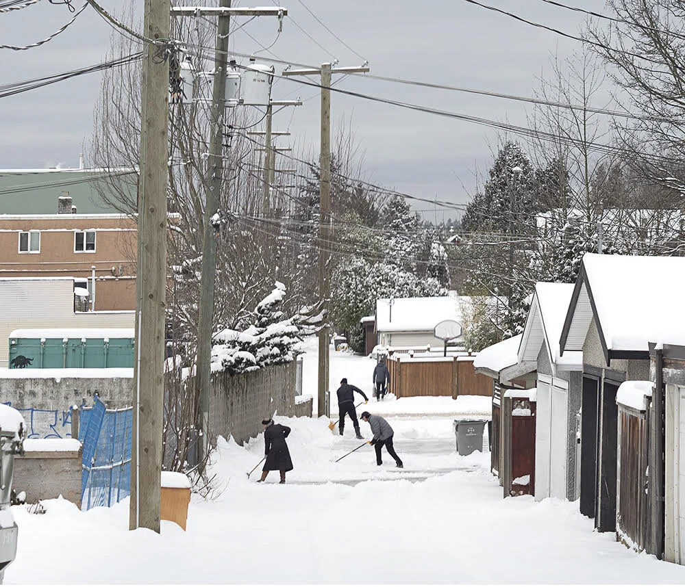 Barbara Strigel After Brueghel, 2020 Vancouver’s alleys are the back story. In this image, snow brings neighbors together to shovel their Kitsilano Alley.