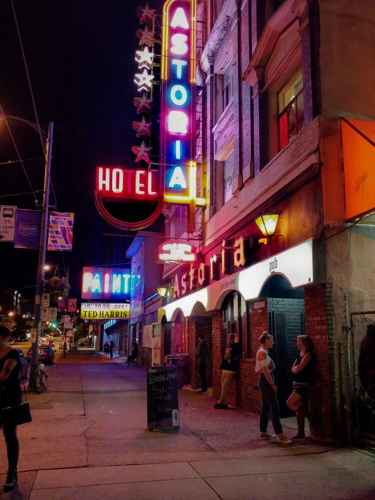 Sergine Zougbédé The Astoria, 2018 The Astoria is a place that reinvents itself but persists as an emblematic venue of the Downtown Eastside in our landscape-changing city. A place where different cultures intersect for a moment.