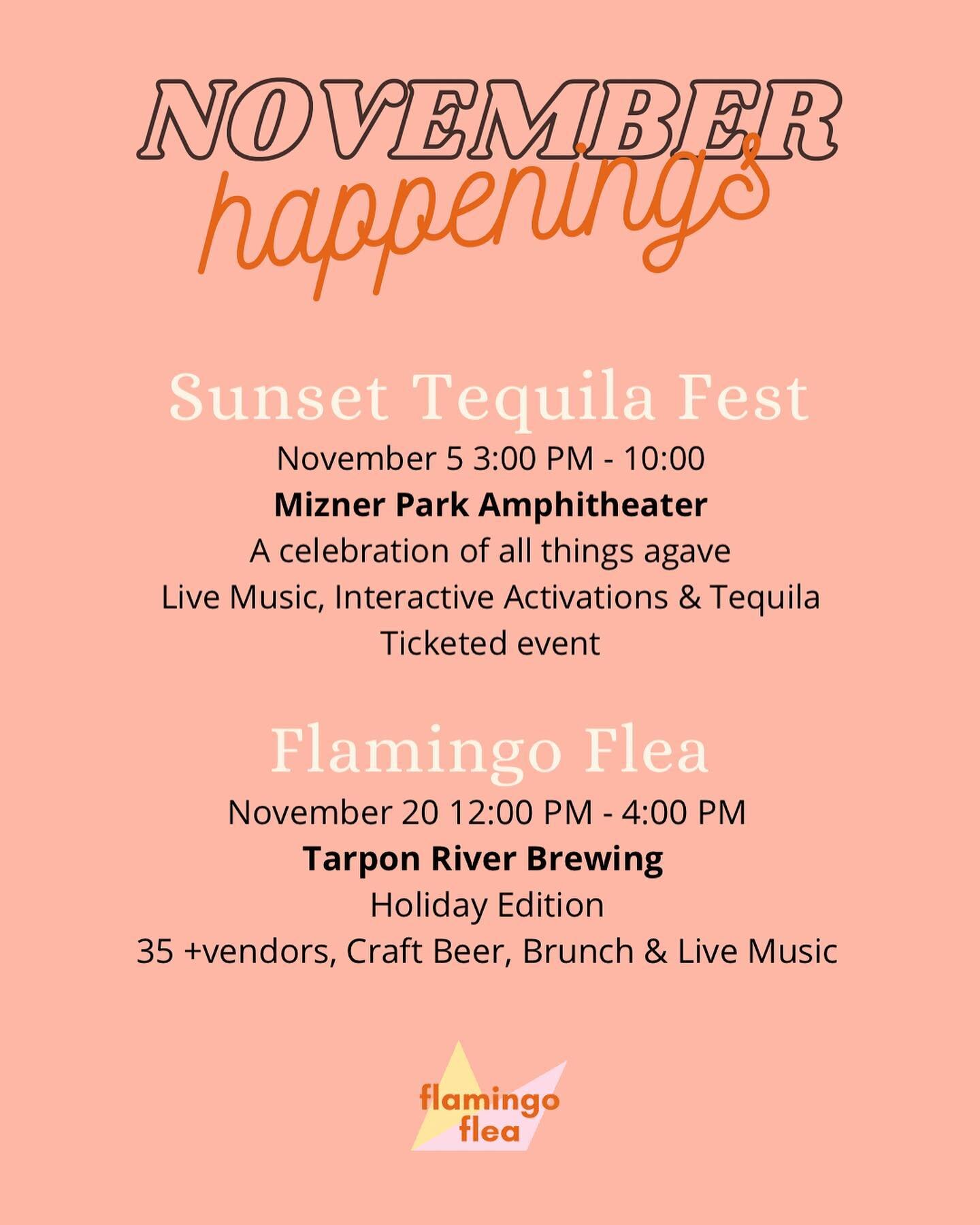 HELLO NOVEMBER 🦃🍁cue alllll of the events. Swipe and tap the &hellip; to see the full list. 

Sunset Tequila Fest - @sunsettequilafest 
November 5 3:00 PM - 10:00
Miner Park Amphitheater
A celebration of all things agave
Live Music, Interactive Act