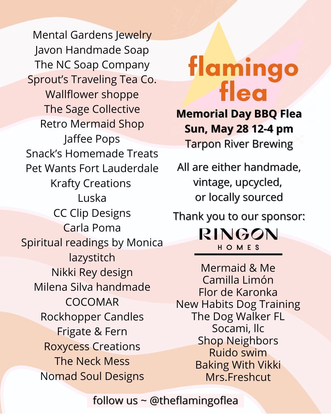 Fresh set for makers, creators, designers, coming your way for our Memorial Day Weekend BBQ Flea! 

Hang with us and our new friends @ringonhomes Sunday, May 28th 12 - 4 PM for some good neighborhood vibes! 

Click the link in the bio to add us to yo