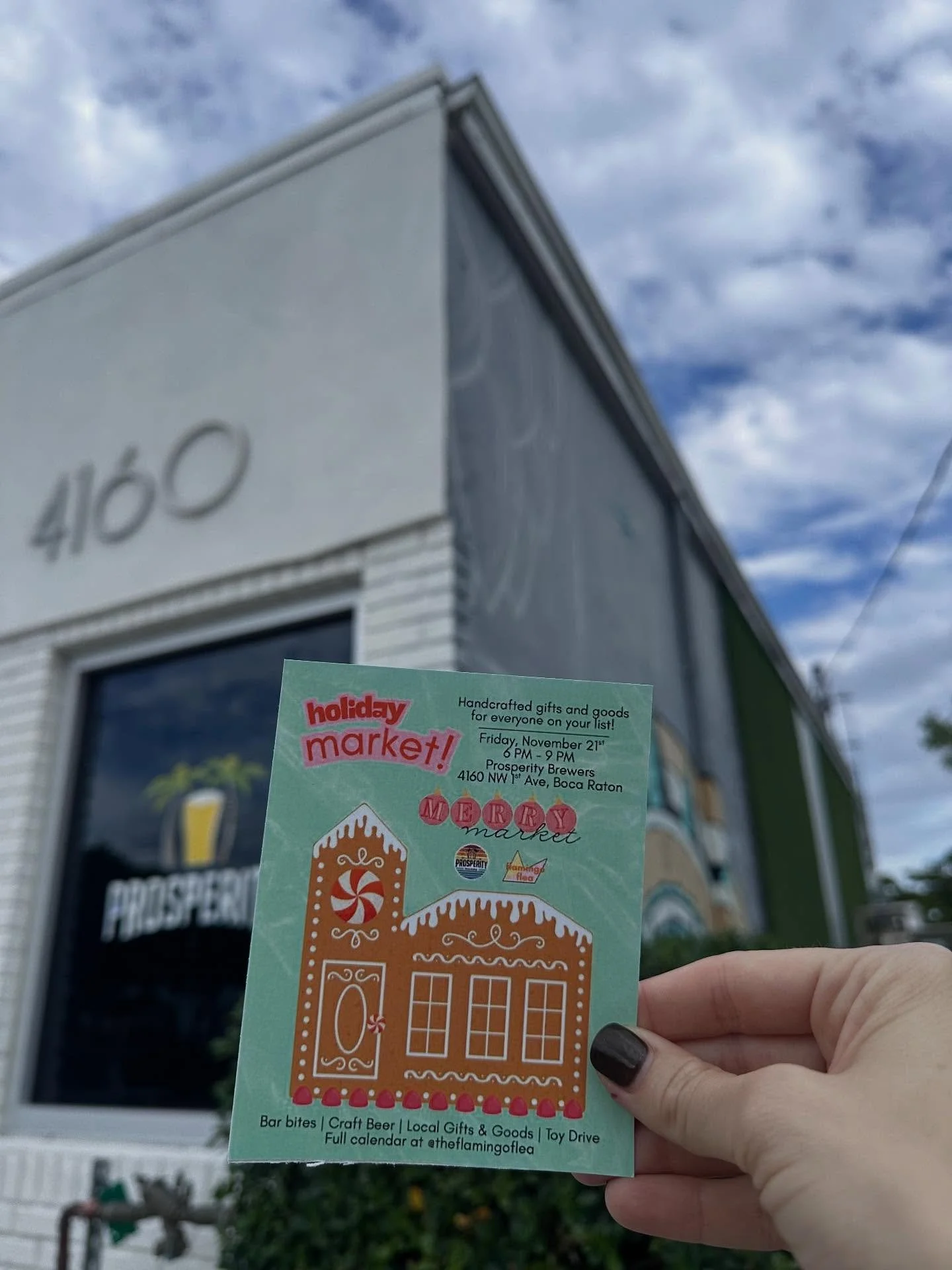 We are kicking off @theflamingoflea Merry Market at @prosperitybrewers in Boca Raton! Come grab a cold beer, get in the jolly spirit and a do a little holiday shopping! 

Friday, November 21st
6-9 pm 
Holiday gifts and handcrafted goods
Craft beers a