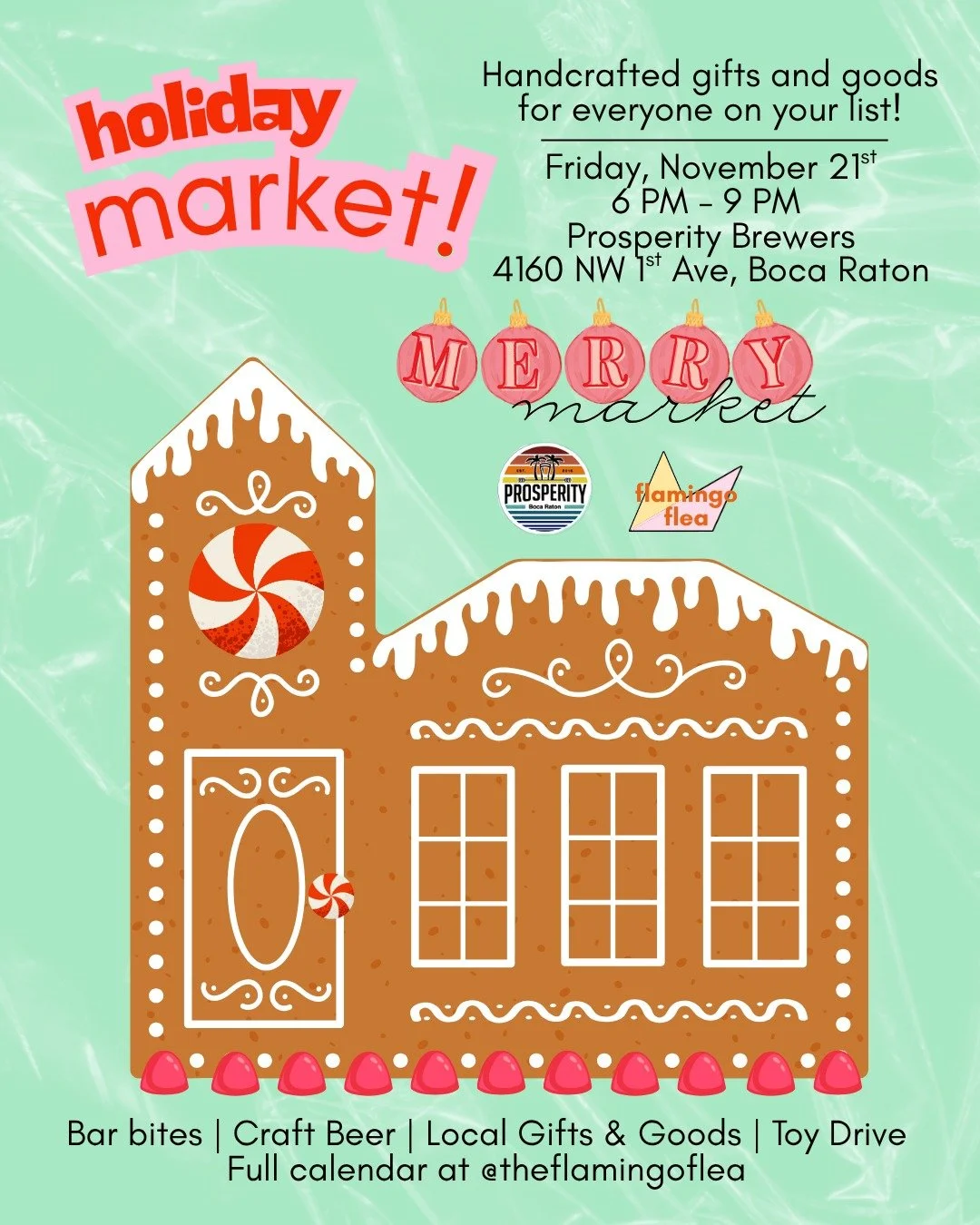 Fall vibes loading! Boca, we are kicking off our Merry Market next Friday, November 21st 6 - 9 PM at @prosperitybrewers

Nothing like seasonal craft beers, neighborhood vibes and local makers to get you in the holiday and fall spirit.