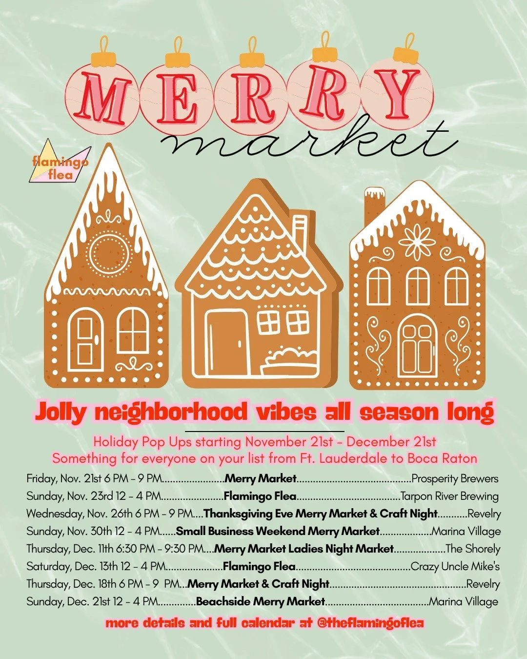 Deck your halls with local and stuff the stocking with handcrafted gifts. We are kicking off Merry Market Friday, November 21st at @prosperitybrewers 6-9 PM and making eight stops from Boca to Fort Lauderdale. Don't miss out! Merry Market running fro