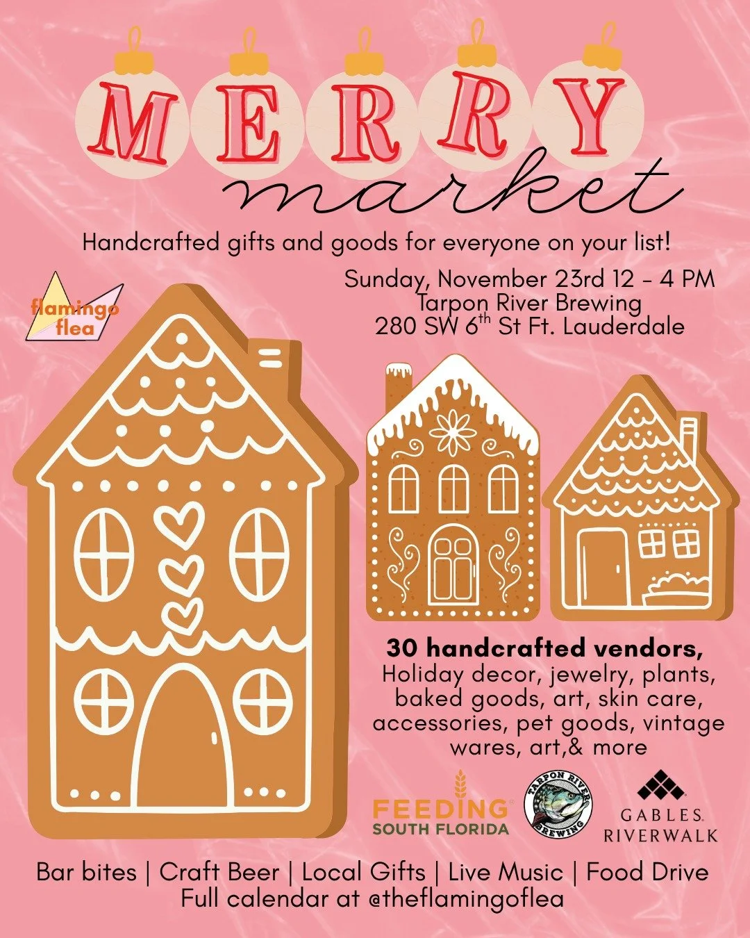 Our biggest market of the year!! And we couldn't be more excited to be partnering with @feedingsouthflorida for this year's food drive. 

Flamingo Flea's Merry Market 
Sunday, November 23rd 12 - 4 PM 
Tarpon River Brewing 
280 SW 6th St Fort Lauderda
