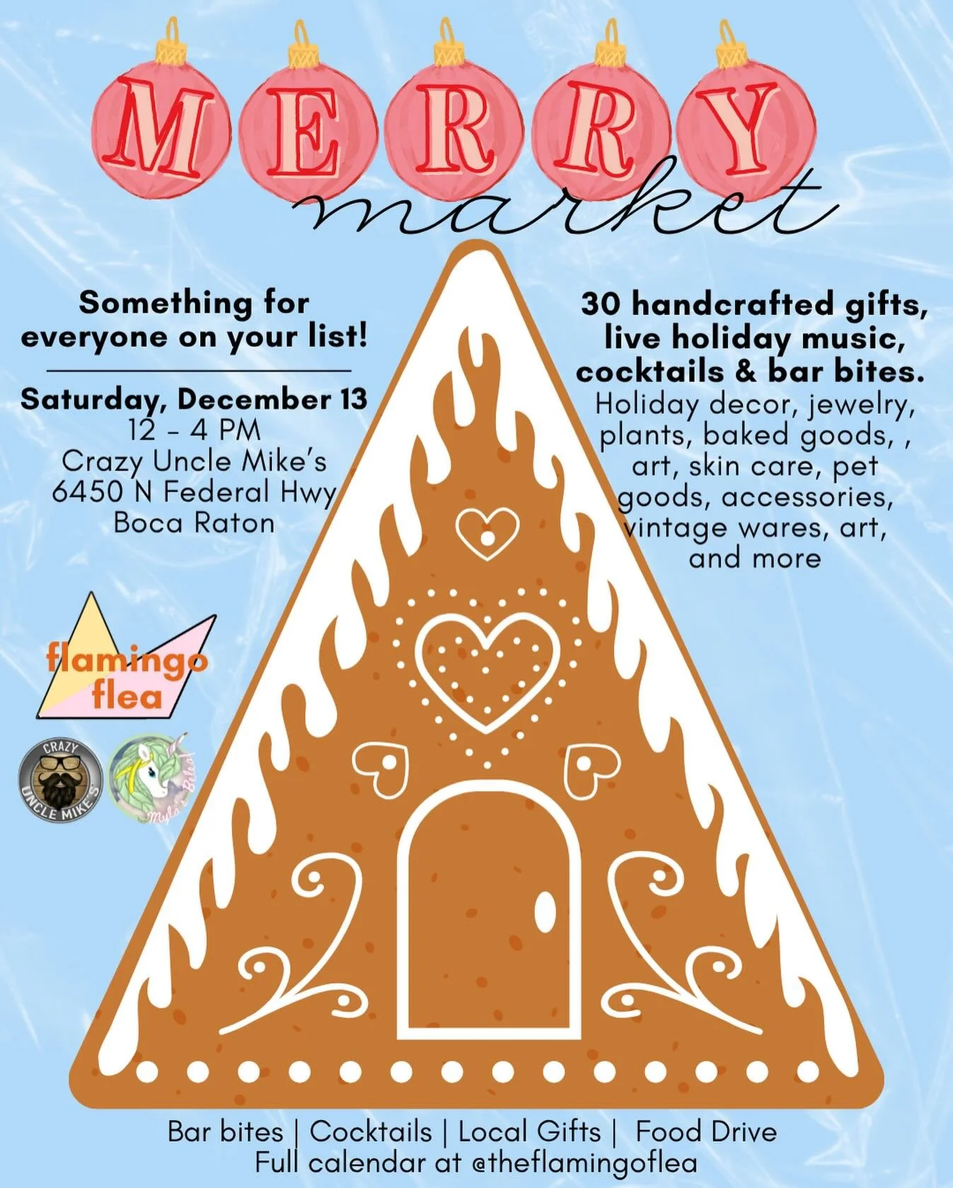 The best gifts are local and handcrafted! Come shop from over 30 makers at The Flamingo Flea&rsquo;s Mery Market as we take over @crazyunclemikes Saturday, December 13 12-4 pm. 

We have something for everyone on your list 

Ps don&rsquo;t forget to 
