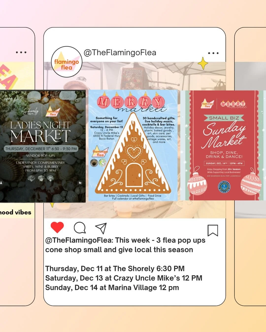 Three reasons to be Merry this week! Swipe for our upcoming Merry Market from Boca To Fort Lauderdale