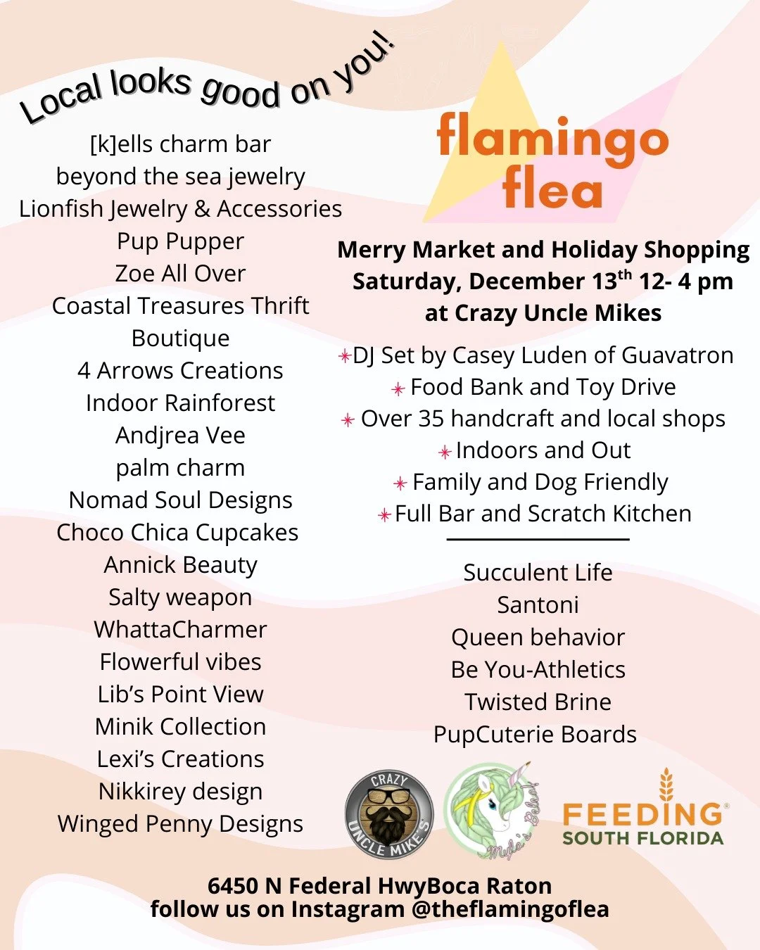 Saturday, December 13th stop by @crazyunclemikes 12 - 4 PM to find the perfect stock stuffer or special gift for under the tree. Flamingo Flea's Merry Market is taking over the brewery with vendors inside and out. 

Something for everyone on your lis