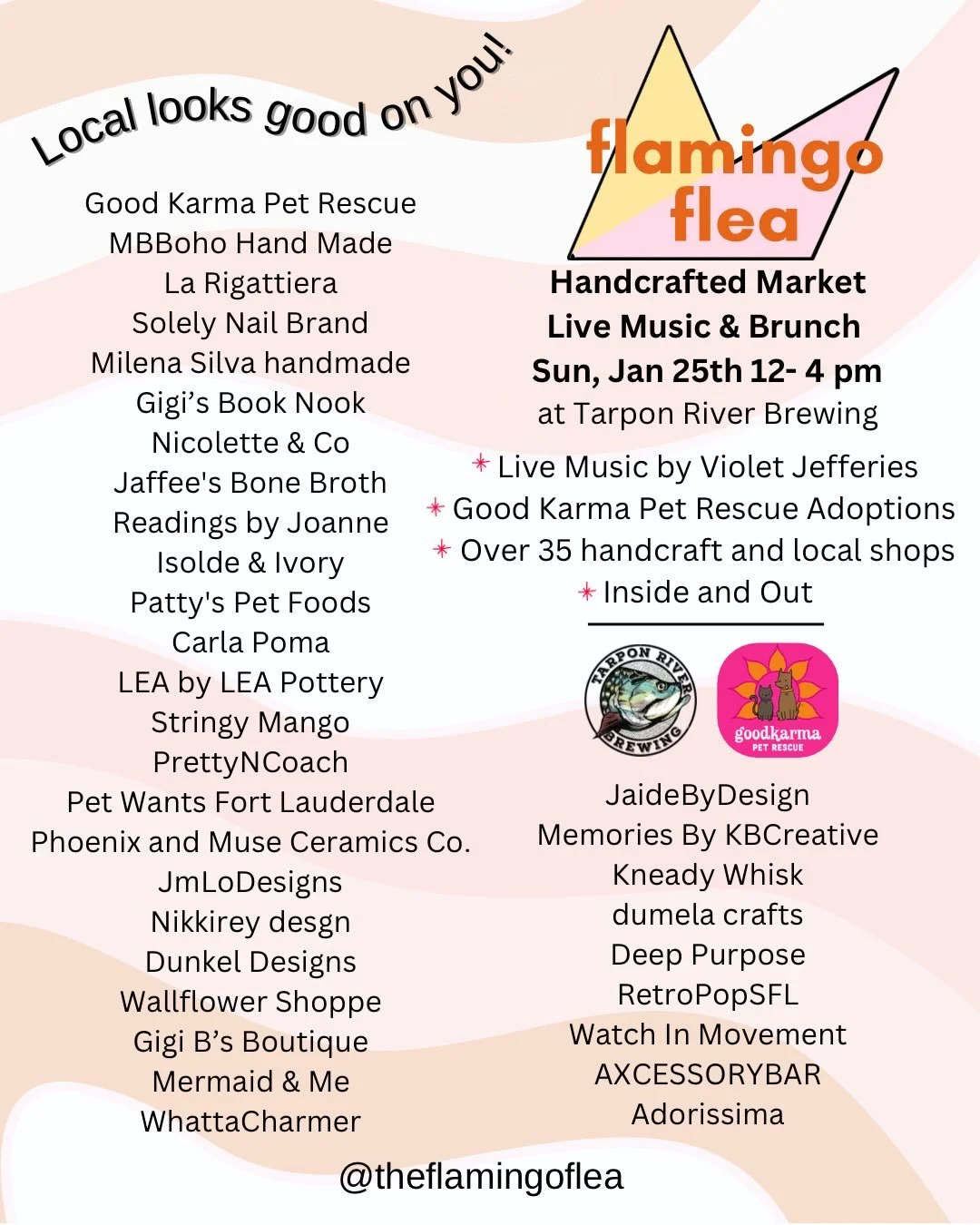 Sunday Funday and our ultimate line up of makers! Happening tomorrow! Get ready for an easy breezy day surrounded by local makers, art, fresh sweets and breads, live music, brunch and craft beers.

Swing by tomorrow, January 25th 12 - 4 PM at Tarpon 