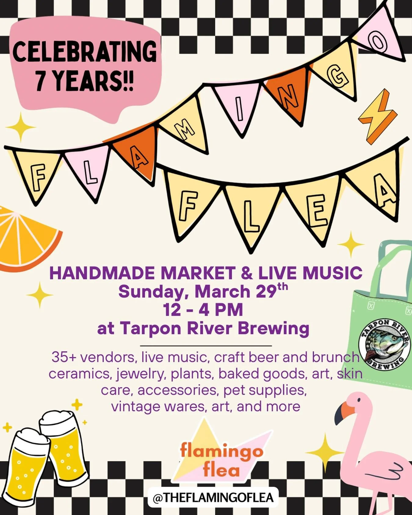 Don&rsquo;t miss your chance to explore one of a kind brands, sip craft beer, listen to live music and be a true local. All happening this Sunday 12-4 pm at The Flamingo Flea inside and out of Tarpon River Brewing near downtown Fort Lauderdale. 

Fre