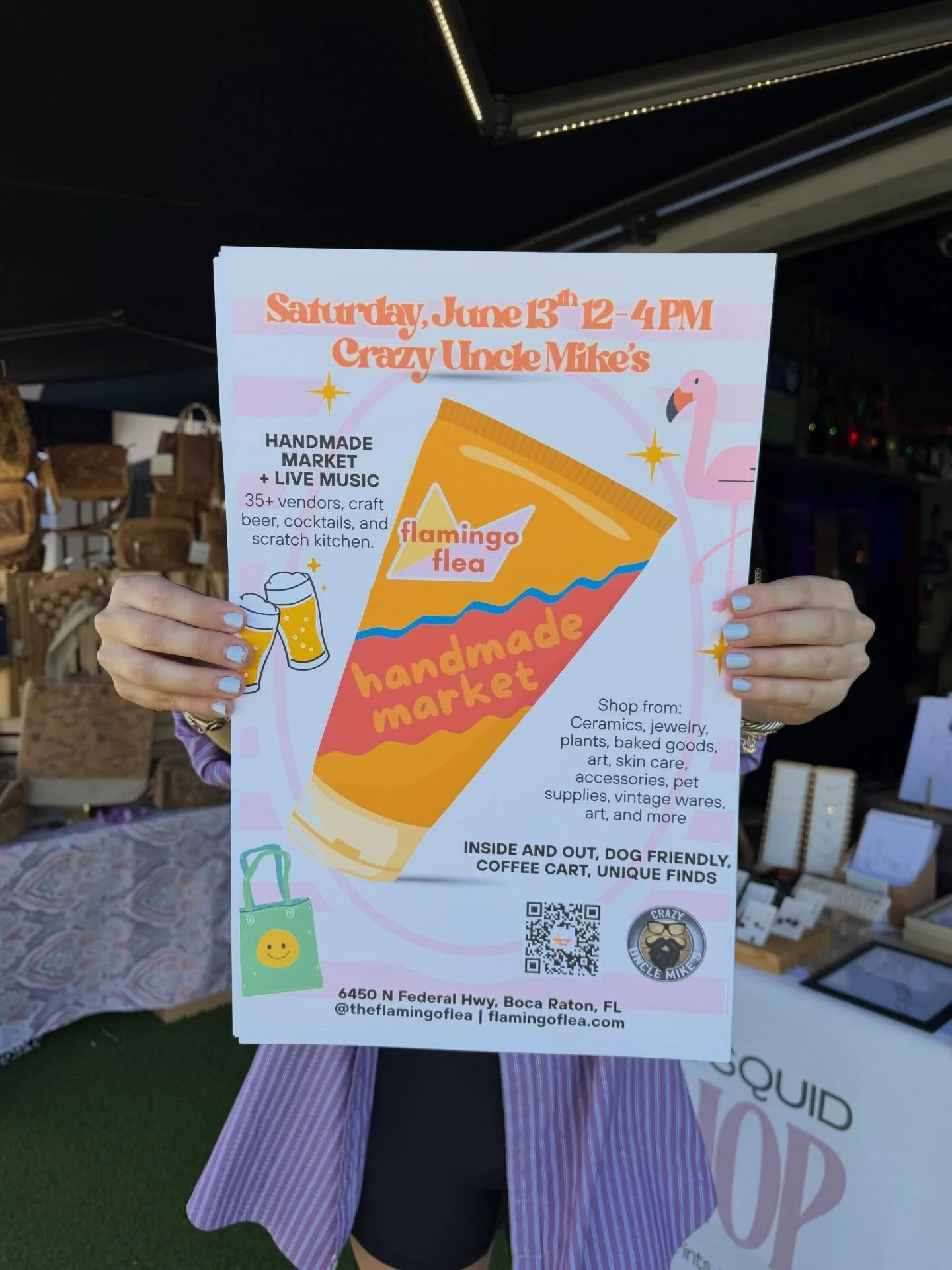 Save the date! Flamingo Flea is back at Crazy Uncle Mike&rsquo;s Saturday, June 13th 12-4 pm for a packed house of handmade goods, live music, and all the best Saturday vibes.