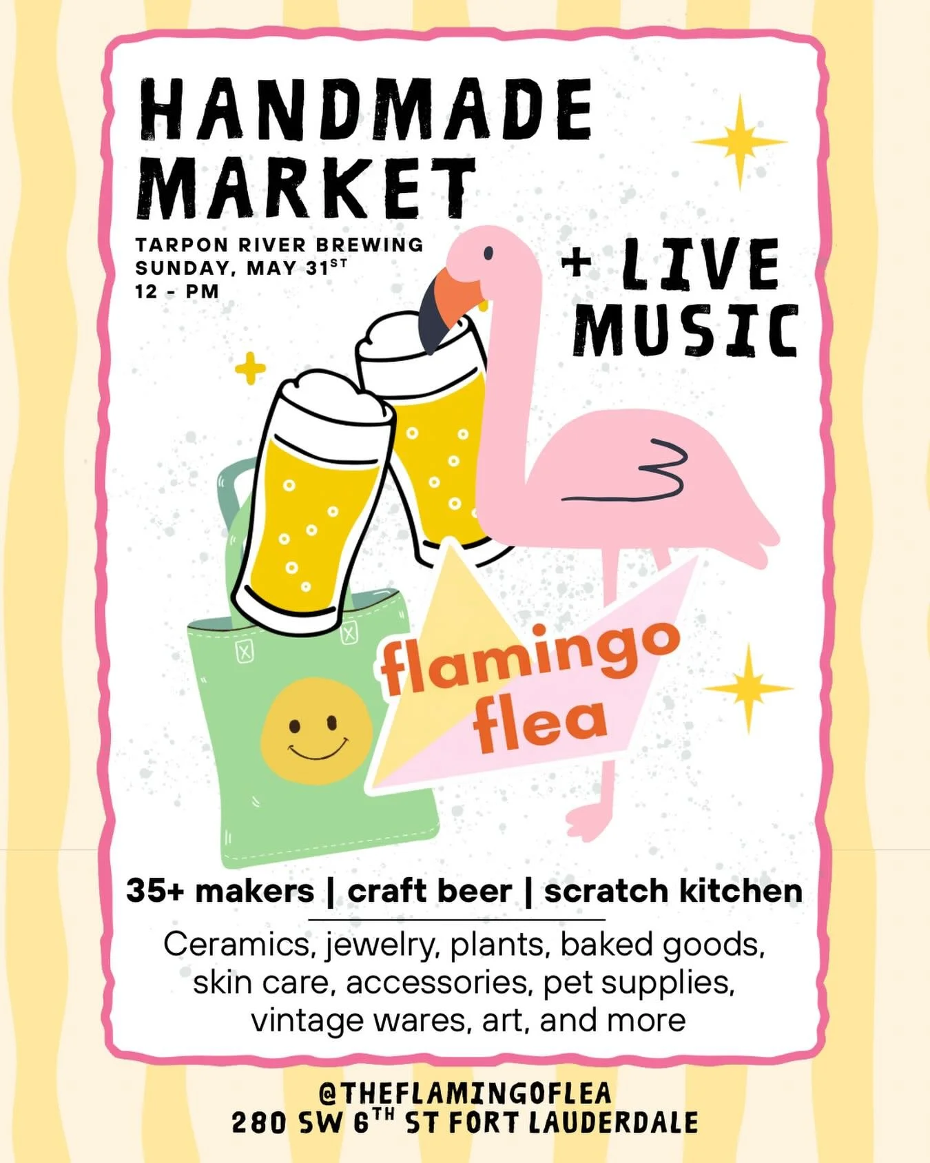 Lock in local girlies! Flamingo flea is kicking off summer May 31st at Tarpon River Brewing. Be there 12-4 pm.