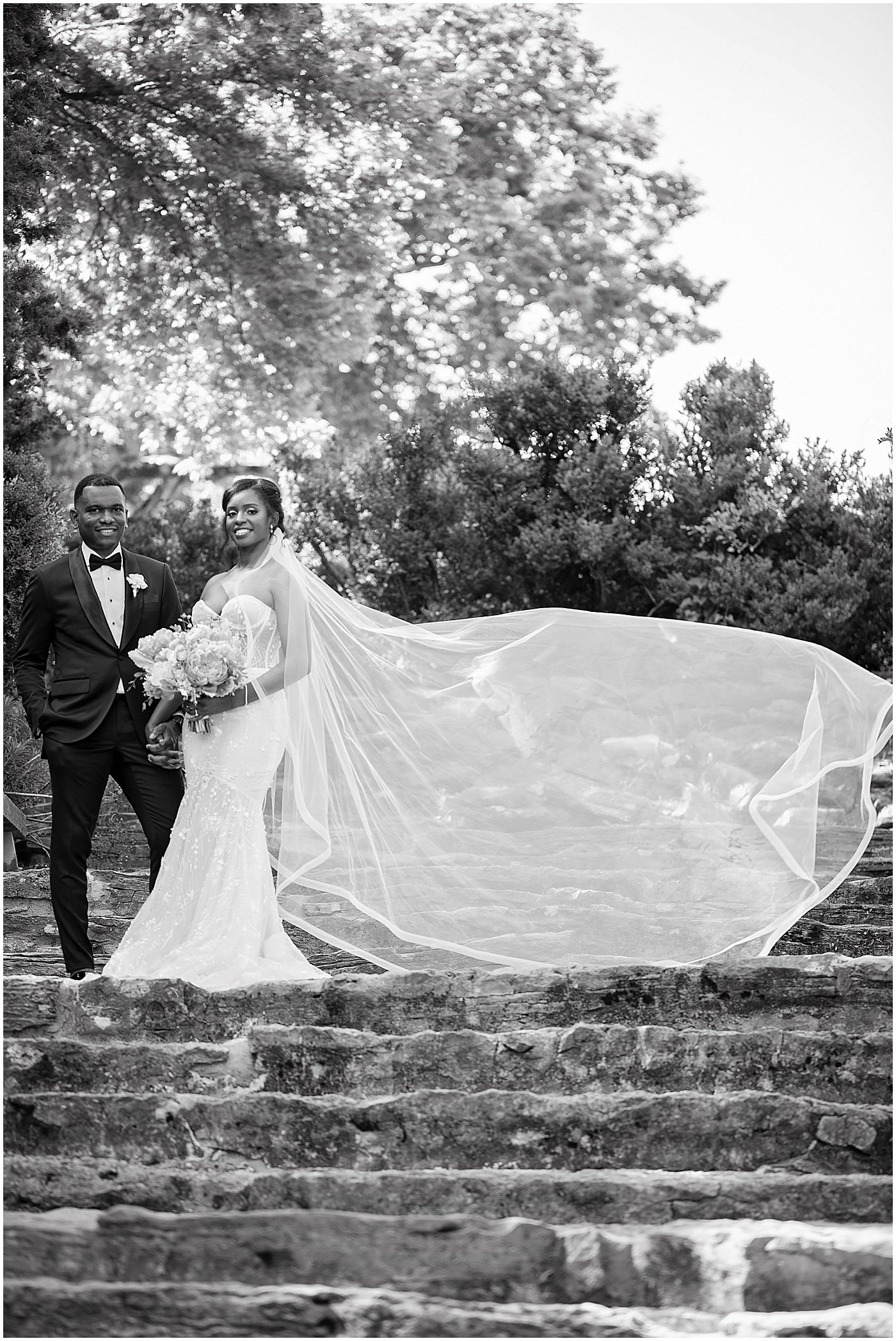 Timeless black and white portrait of newlyweds at Cheekwood Estate and Gardens Wedding 