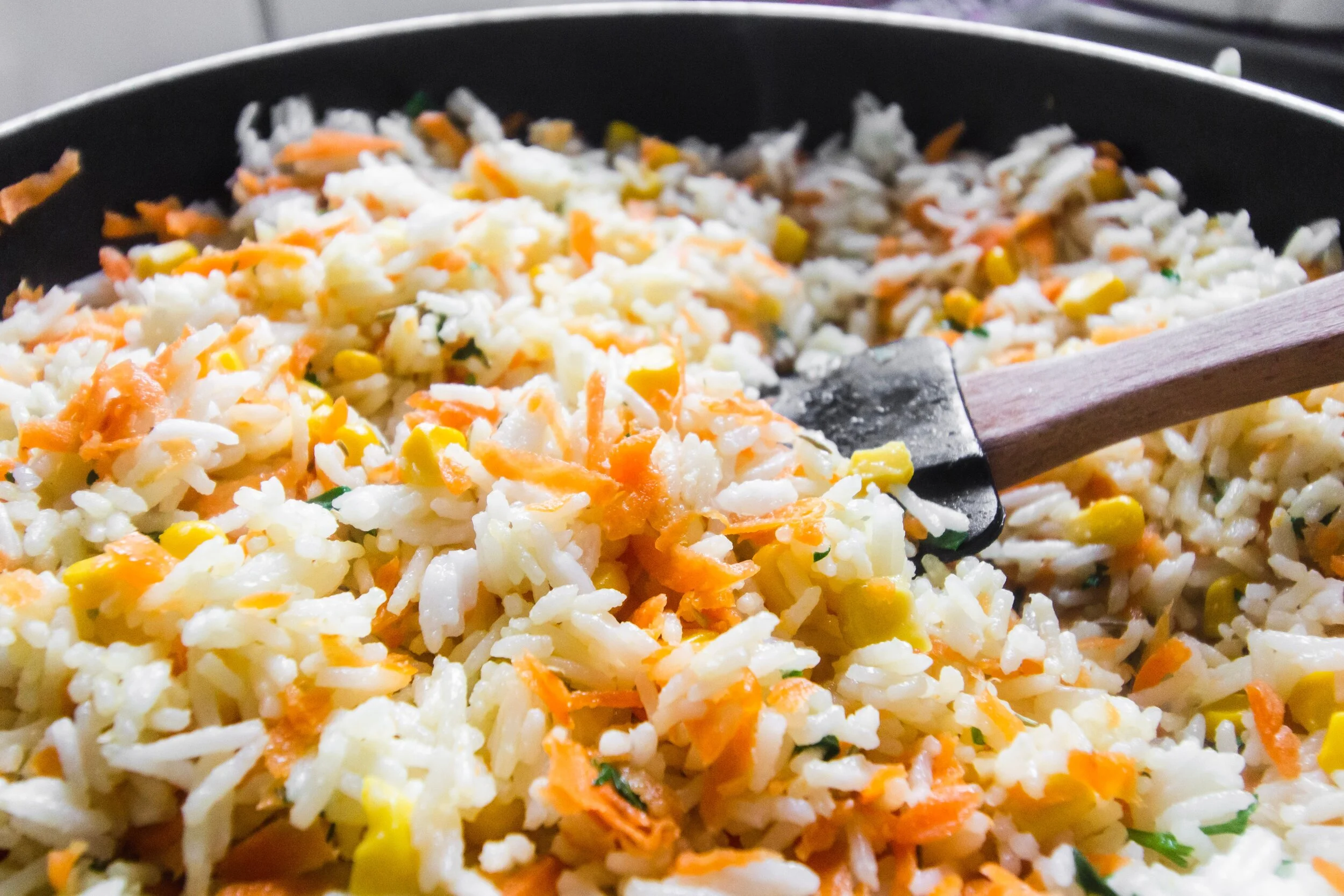 Fried rice with grated carrot &amp; corn