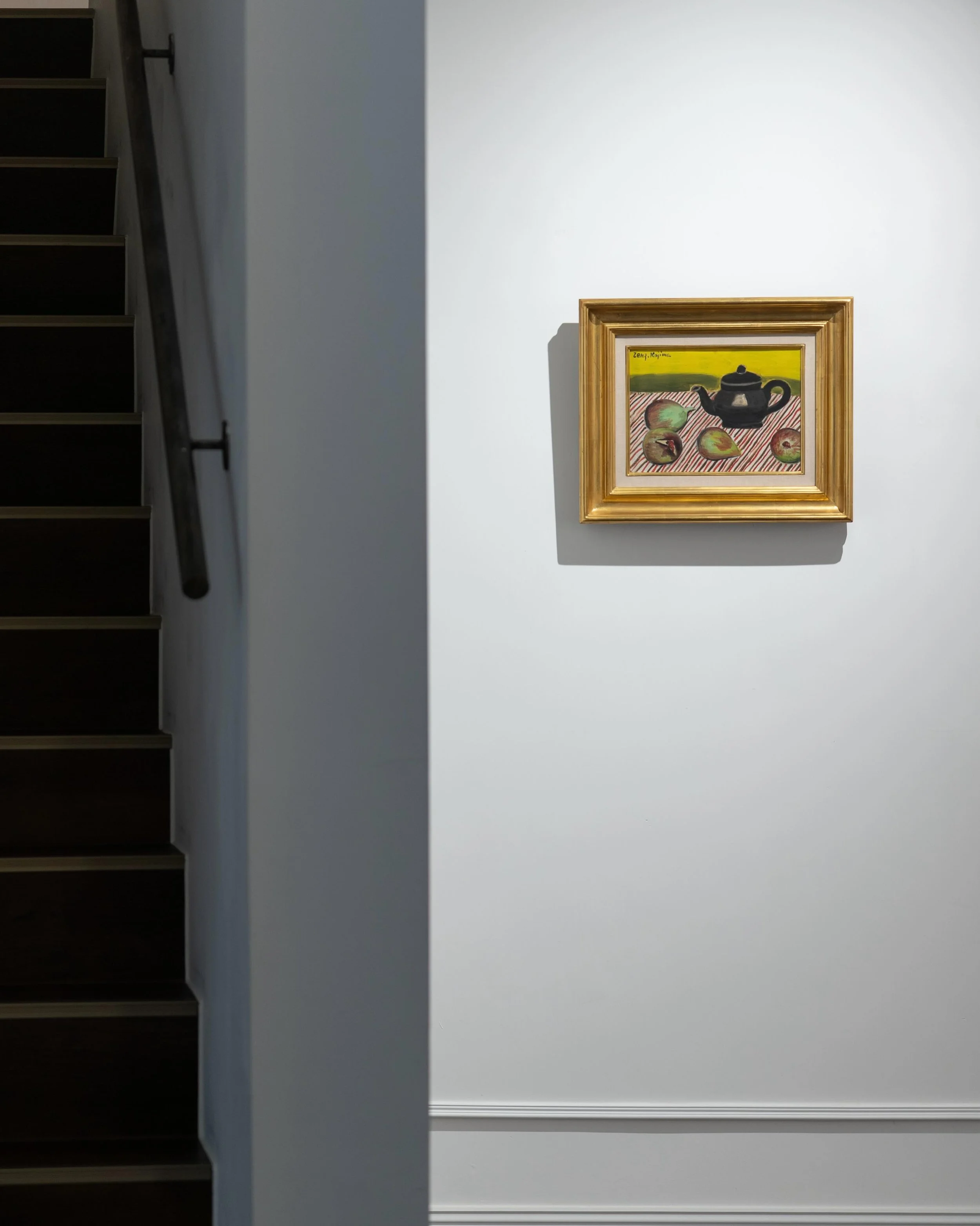 For Zenzaburō Kojima, the canvas is an arena of quiet negotiation, where form and pigment wrestle for space.&nbsp;
&nbsp;&nbsp;
His reds lean heavily into heat, carrying the weight of a sudden tension. His blues do not merely coat the surface; they o