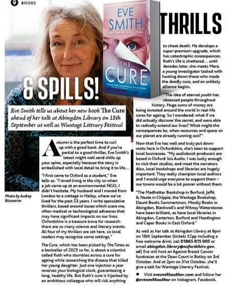 Huge thanks to Liz @roundandaboutmag in Oxfordshire for including this piece about my writing and The Cure in the regional editions of the magazine.
In it I feature upcoming events at Abingdon Library on the 18th September, my fundraiser talk for @a