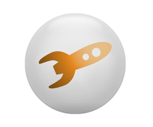 Gray circular button with an orange rocket icon in the center.