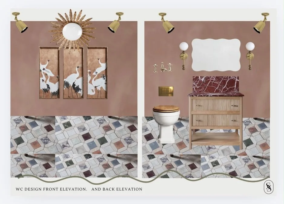 Save this for proof that small spaces can make an impact! A small WC is the one space in the house where I&rsquo;ll always nudge my clients to be a bit braver and to make an impact. 

For this WC we chose the crane panels first and built everything e