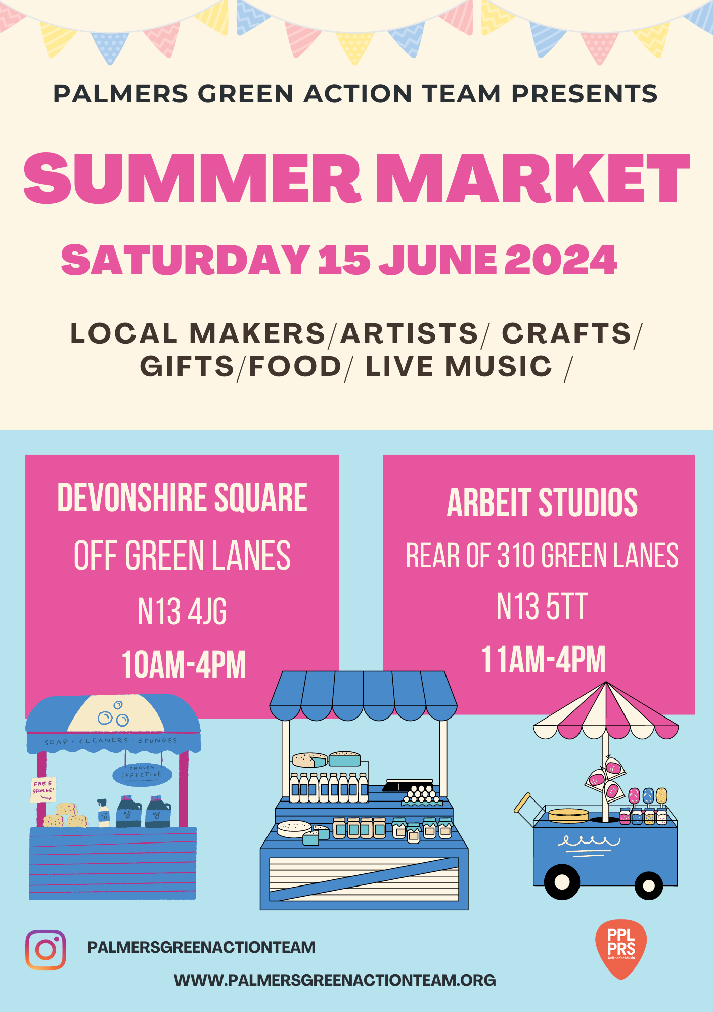 poster or flyer advertising event Palmers Green Summer Market