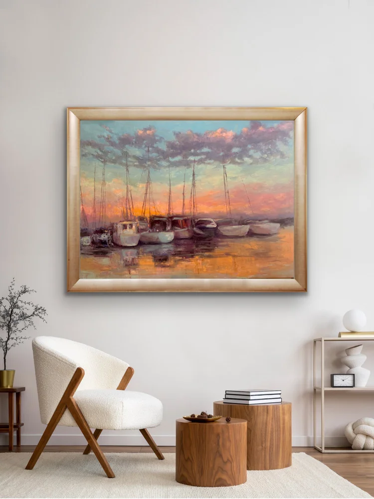 Harry Jenkins （ハリージェンキンス）ヨットレース　アート写真 Sunset Serenity Large Format Original Oil Painting - Marina Sunset