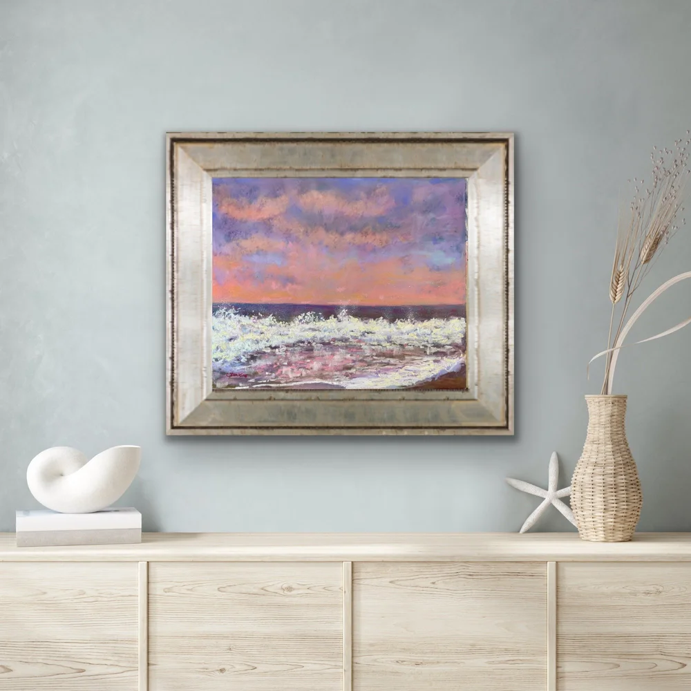 ocean wave with pink reflections on the beach — Cynthia Jenkins