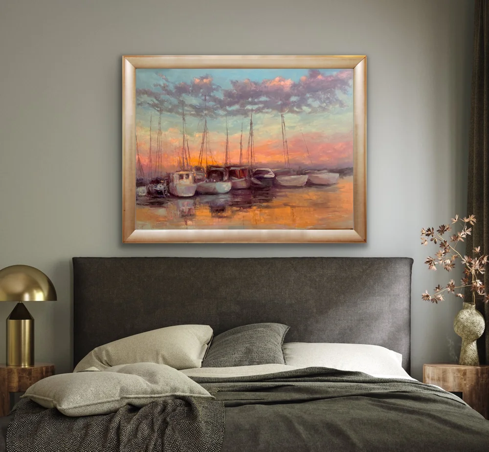 Sunset Serenity Large Format Original Oil Painting - Marina Sunset