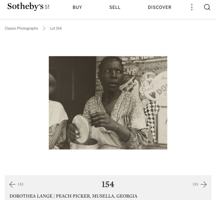 ‘Peach Picker’ by Dorothea Lange; image by Sotheby’s.