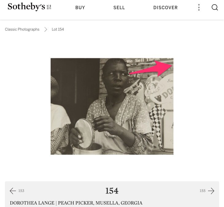 ‘Peach Picker’ by Dorothea Lange - my interpretation of the use of implied lines; image by Sotheby’s.