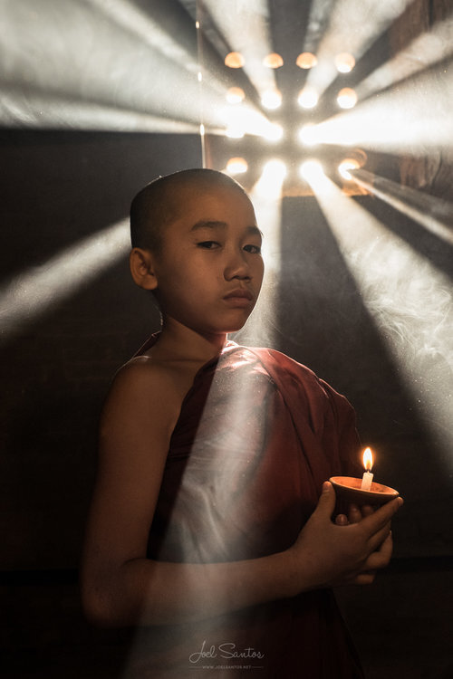Novice monk shot by Joel Santos in Myanmar.