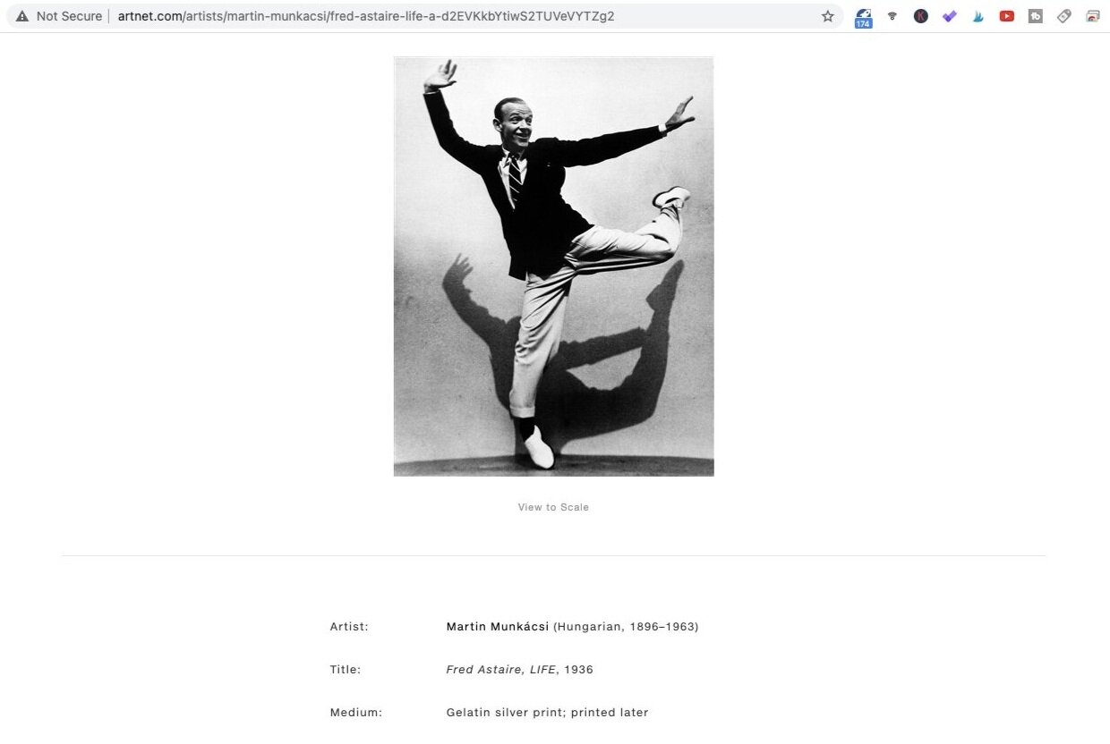 Fred Astaire (1936). Photo by Martin Muncácsi. Screen shot taken from Artnet.com.