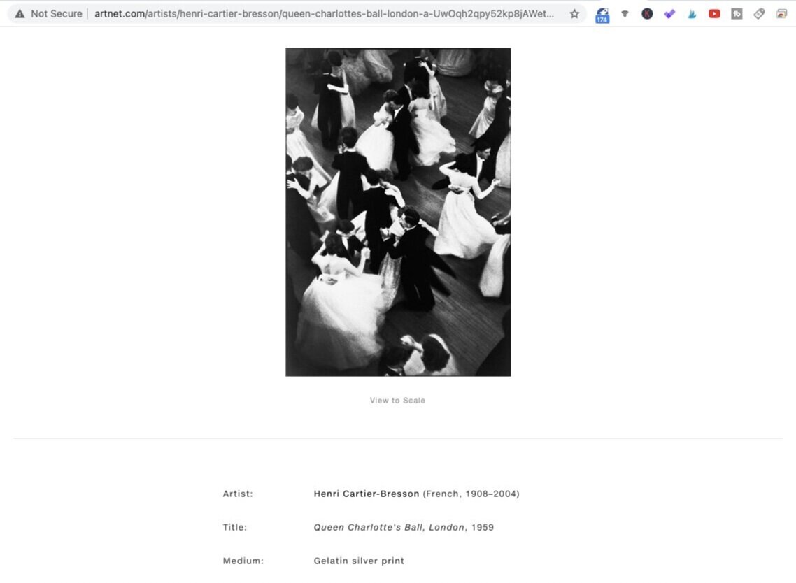 Queen Charlotte’s Ball (1959). Photo by Henri Cartier-Bresson. Screen shot taken from Artnet.com.