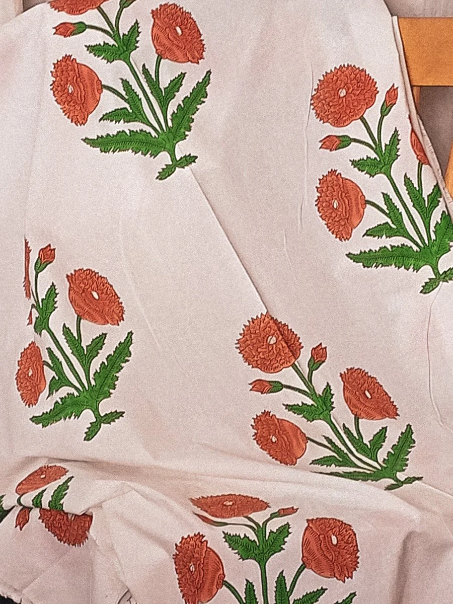 Quite bold for us, but I love this new block print fabric with the larger than usual motif.
It would make a lovely full skirt or dress, or a curtain...