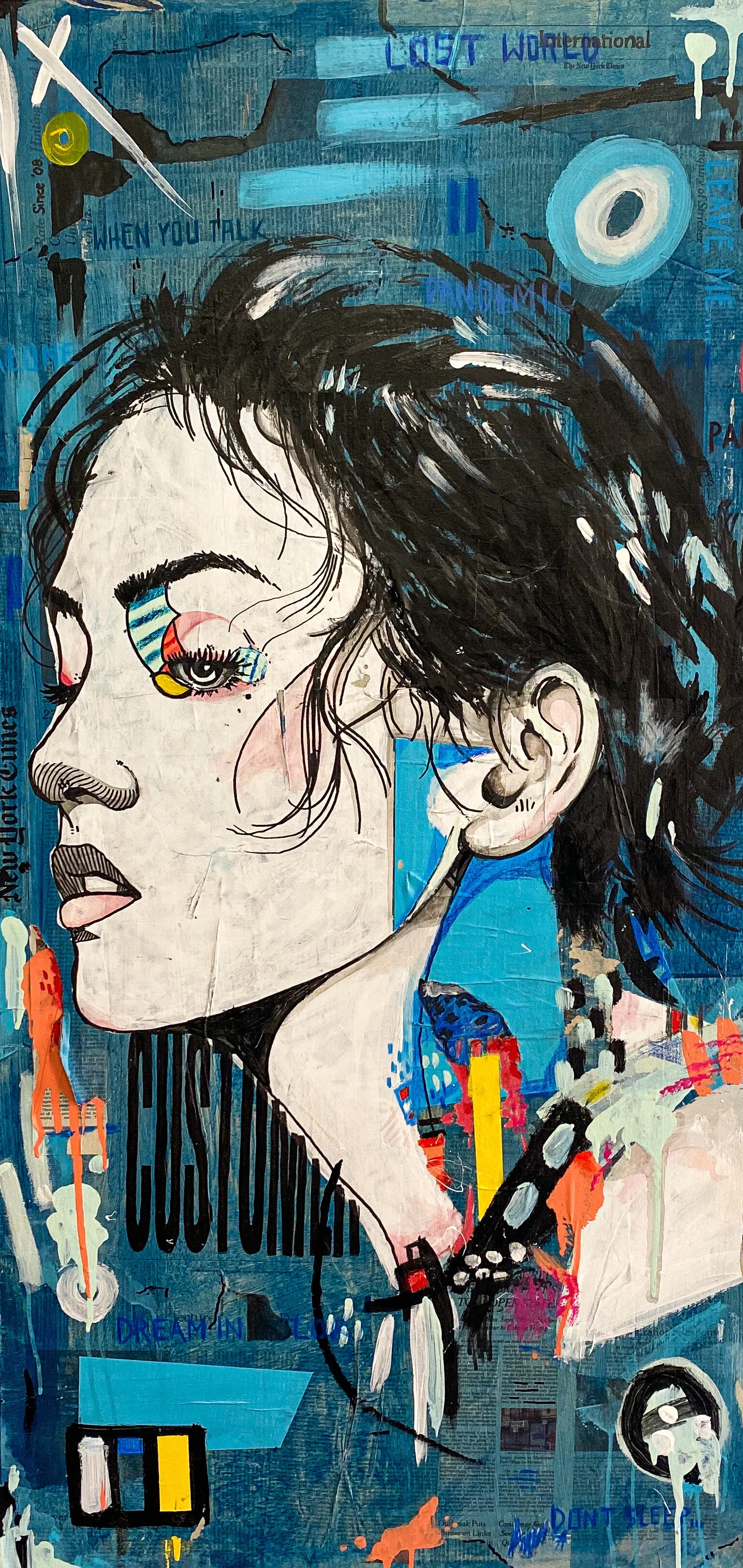 Original contemporary canvas paintings on display at a Midnight Muse exhibition in NYC