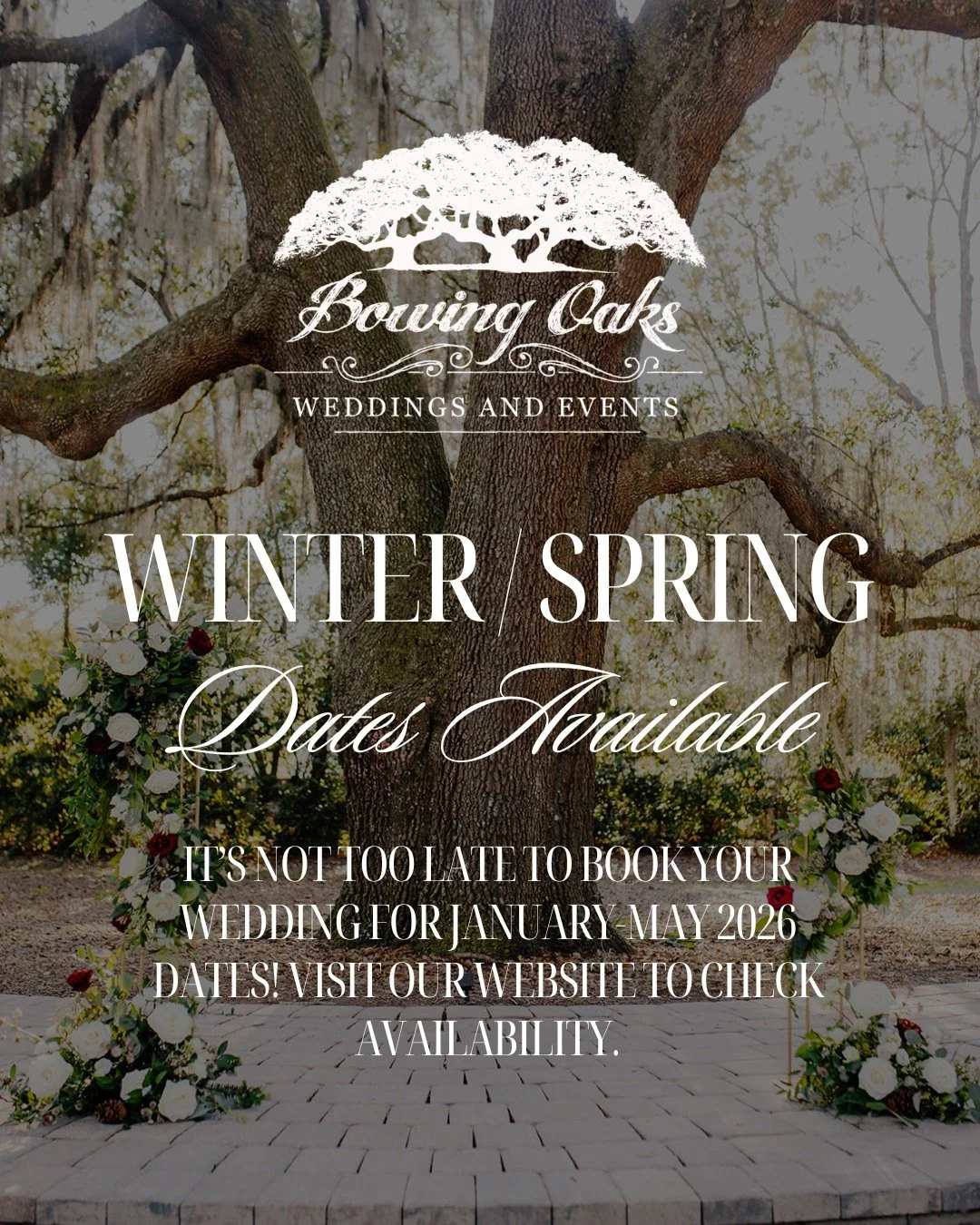 💍 Just said &ldquo;yes&rdquo; and ready to say &ldquo;I do&rdquo; without the long wait? Short engagements can be just as magical - and Bowing Oaks is the perfect wedding venue in Jacksonville to make it happen! ✨

Our romantic oak canopy and elegan