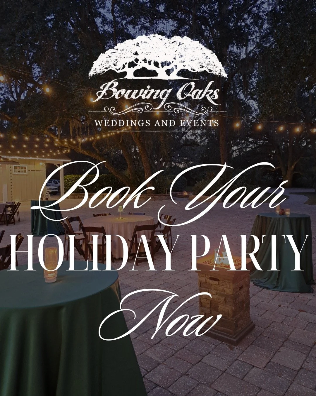 Planning your company holiday party in Jacksonville? Prime December dates are already filling quickly, and now is the time to secure your venue.

Bowing Oaks is a premier Jacksonville event venue offering a private, elegant setting perfect for holida