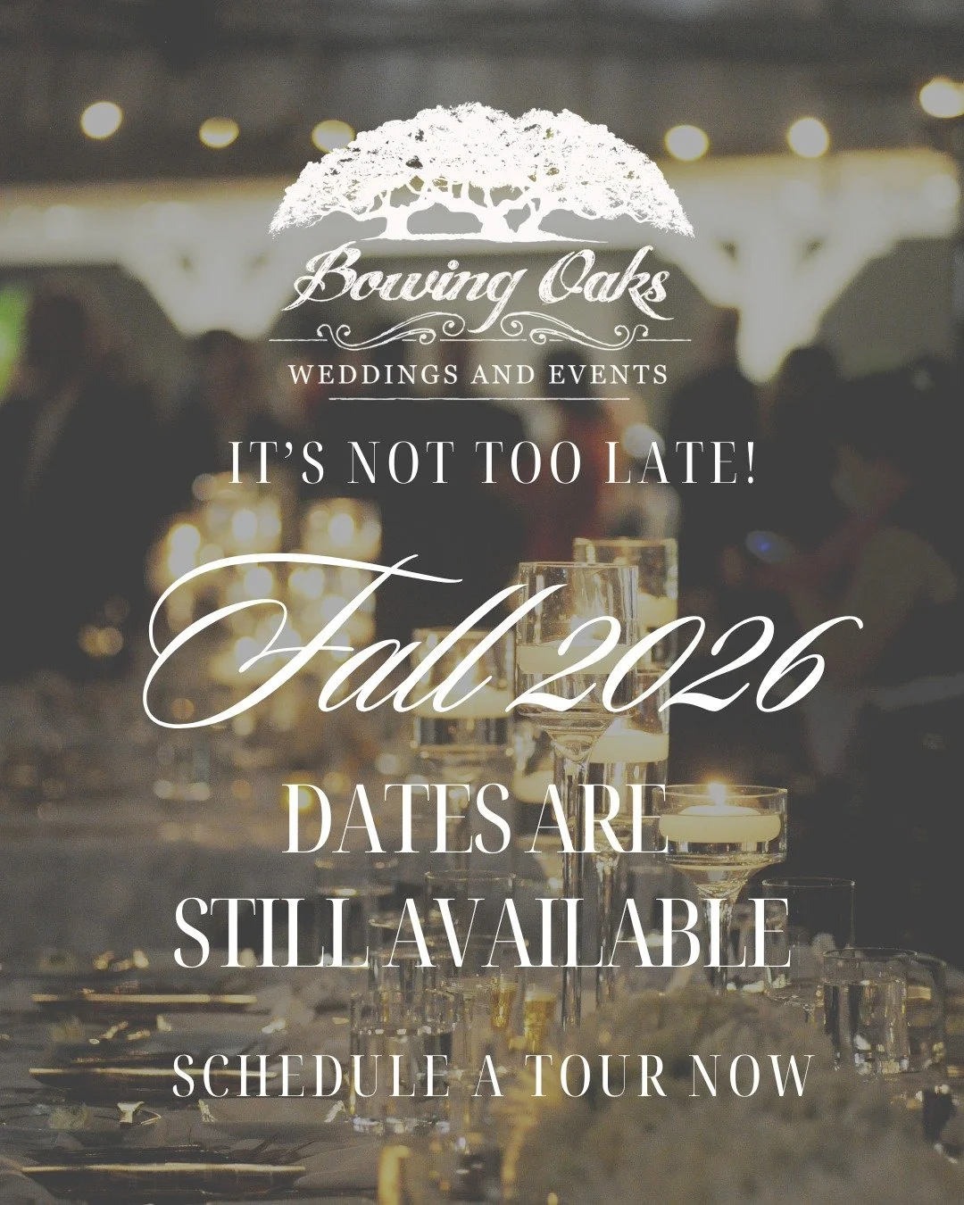 Dreaming of a fall wedding but worried you may be too late to plan one? The good news is that a few Fall 2026 dates are still available at Bowing Oaks.

Autumn in Jacksonville is one of the most beautiful times of year to celebrate. The weather turns