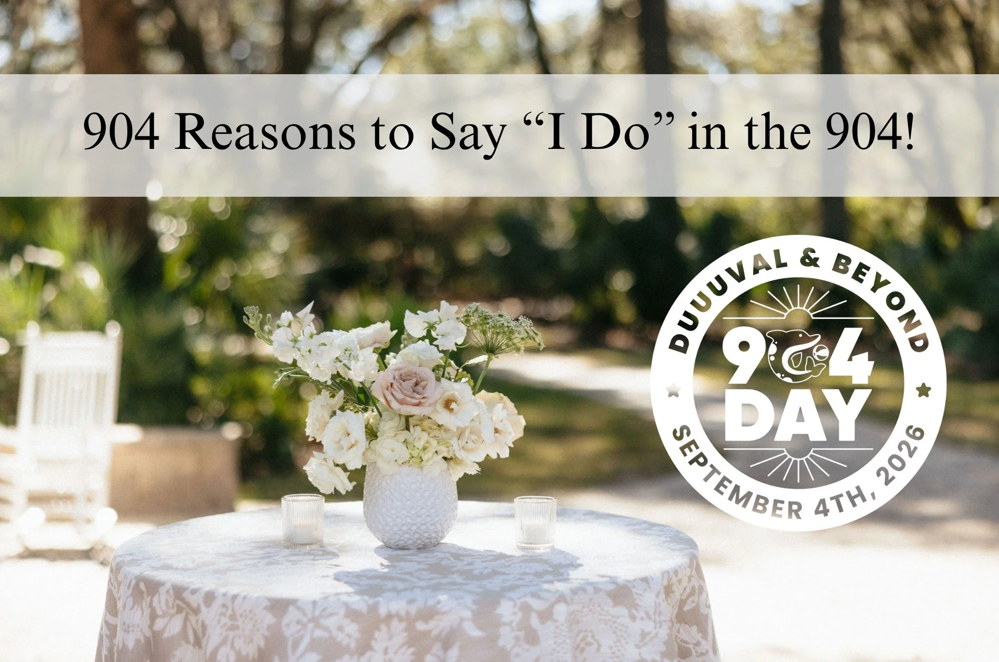 Happy 904 Day, Jacksonville! 🌴🤍

We could probably give you 904 reasons to say &ldquo;I do&rdquo; in the 904, but we&rsquo;ll start with a few of our favorites: beautiful oak trees, celebrations with a little Southern charm, gorgeous weather (most 