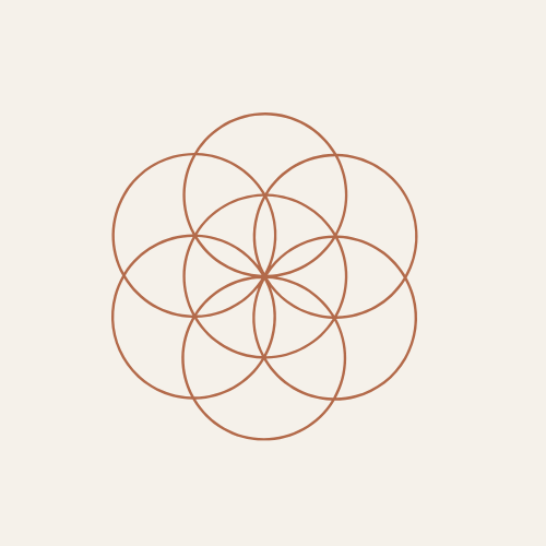 A geometric design consisting of multiple overlapping circles arranged in a symmetrical pattern.