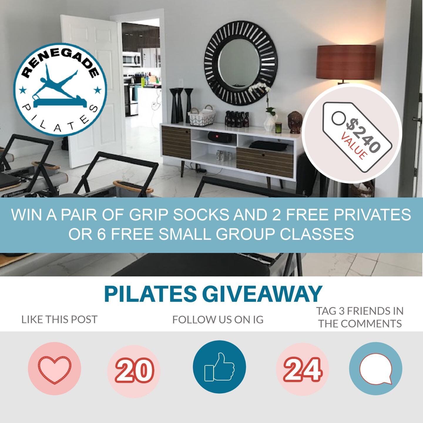 Thank you for an amazing 2023. Returning the love in 2024 with the Renegade Pilates 2024 Pilates Giveaway. Win a pair of grip socks and two free privates or six free small group Pilates classes. Like this post, follow us on IG and tag three friends b