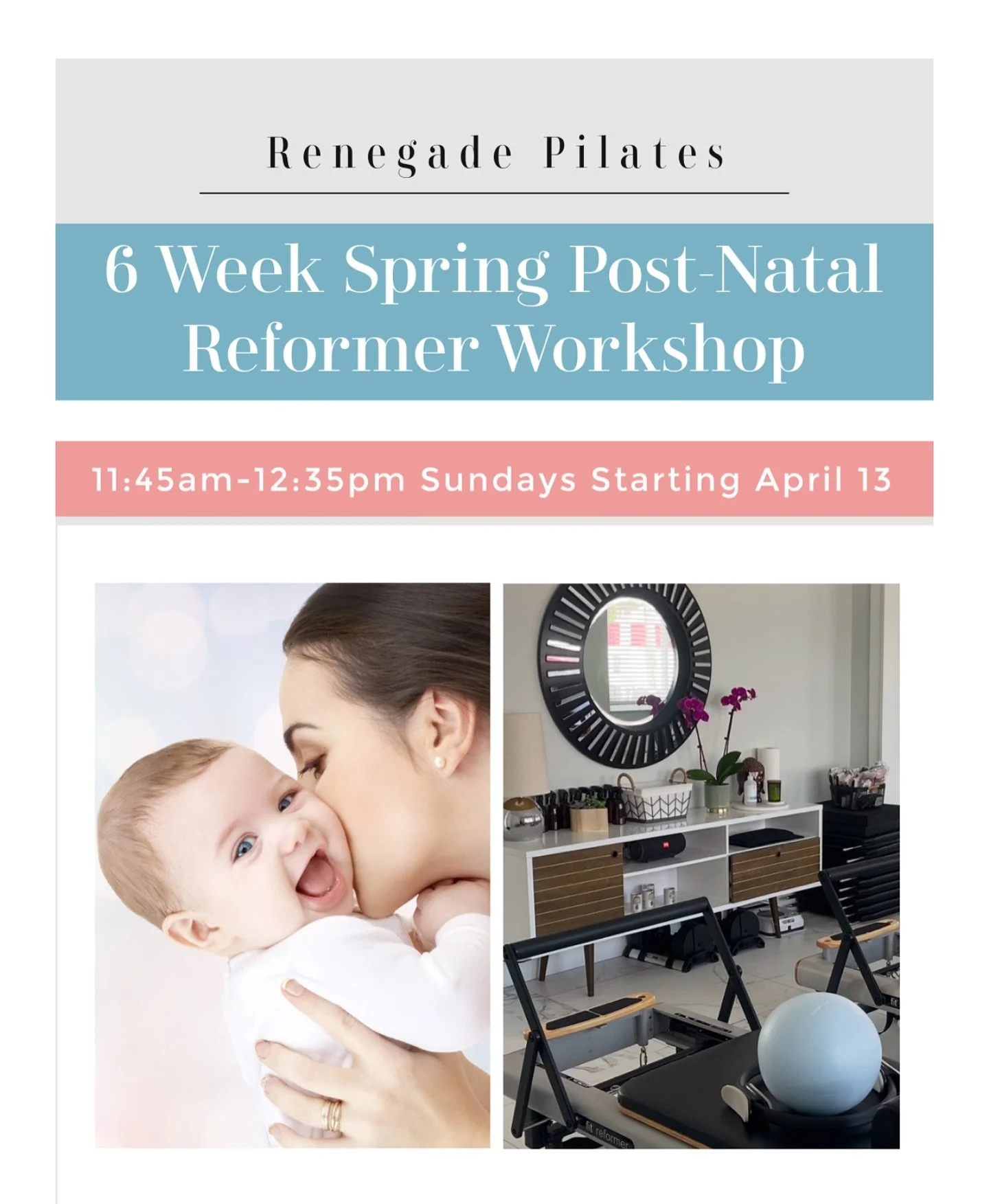 Welcome to our Spring Post Natal Reformer Workshop, exclusively designed for a select group of new moms seeking a personalized and empowering Pilates experience. Tailored to your needs, this workshop offers the perfect balance of strength, flexibilit