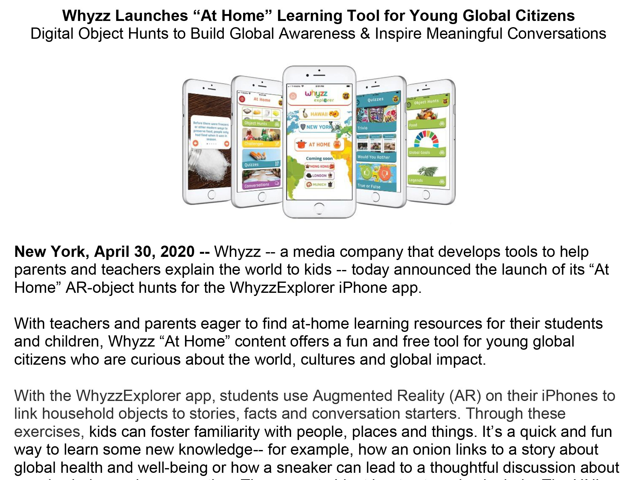 Whyzz Press Release April 30th, 2020