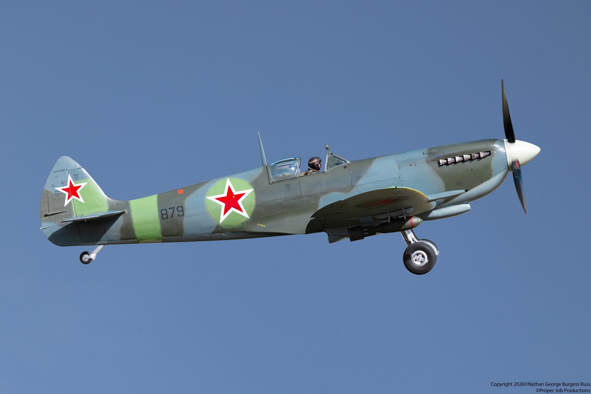 Supermarine Spitfire Mk IX PT879.

This Supermarine Spitfire Mk IX was built by the Vickers Armstrong's factory in Castle Bromwich on the 4th of August 1944,  It was then transported to Cardiff docks and from there shipped to the Russian Air Forces 2