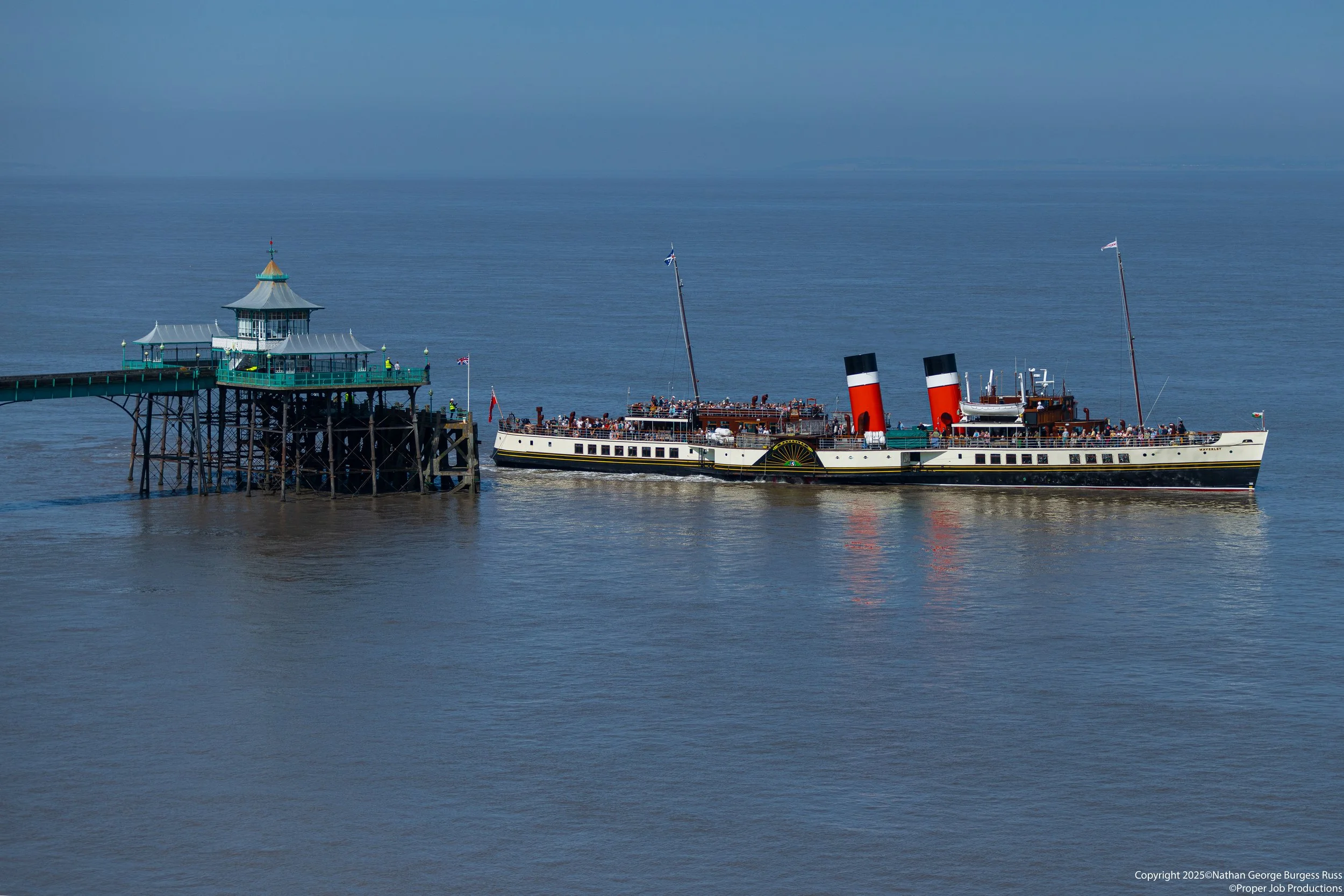 Paddle Steamer Waverley docking at Clevedon Pier, Somerset.
