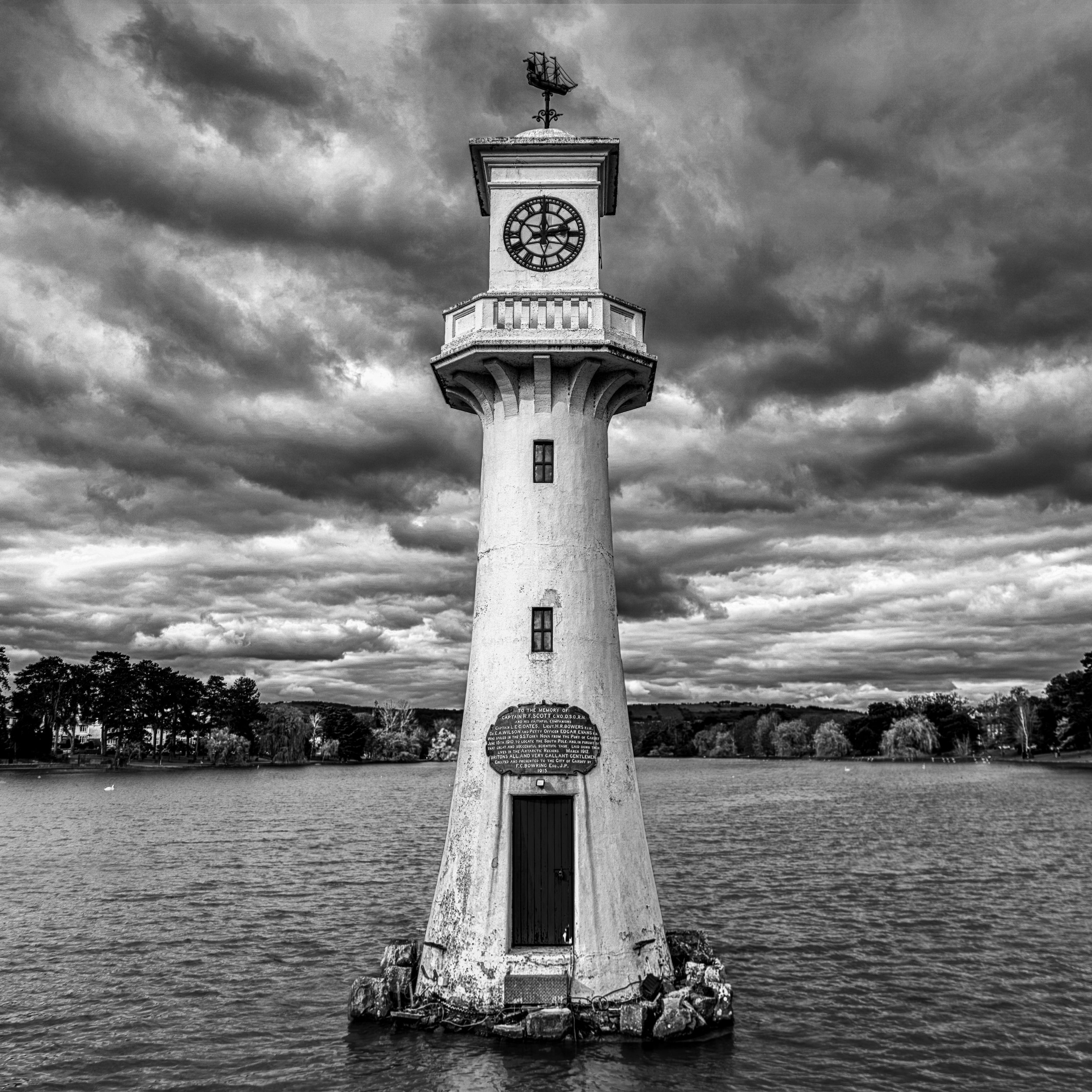 Captain R.F Scott Memorial Lighthouse and Clocktower in Roath Park Cardiff.

The memorial was built in 1914 with a dedication to Captain Robert Falcon Scott, Captain Lawrence Edward Grace Oates and the rest of the crew that died during the Terra Nova