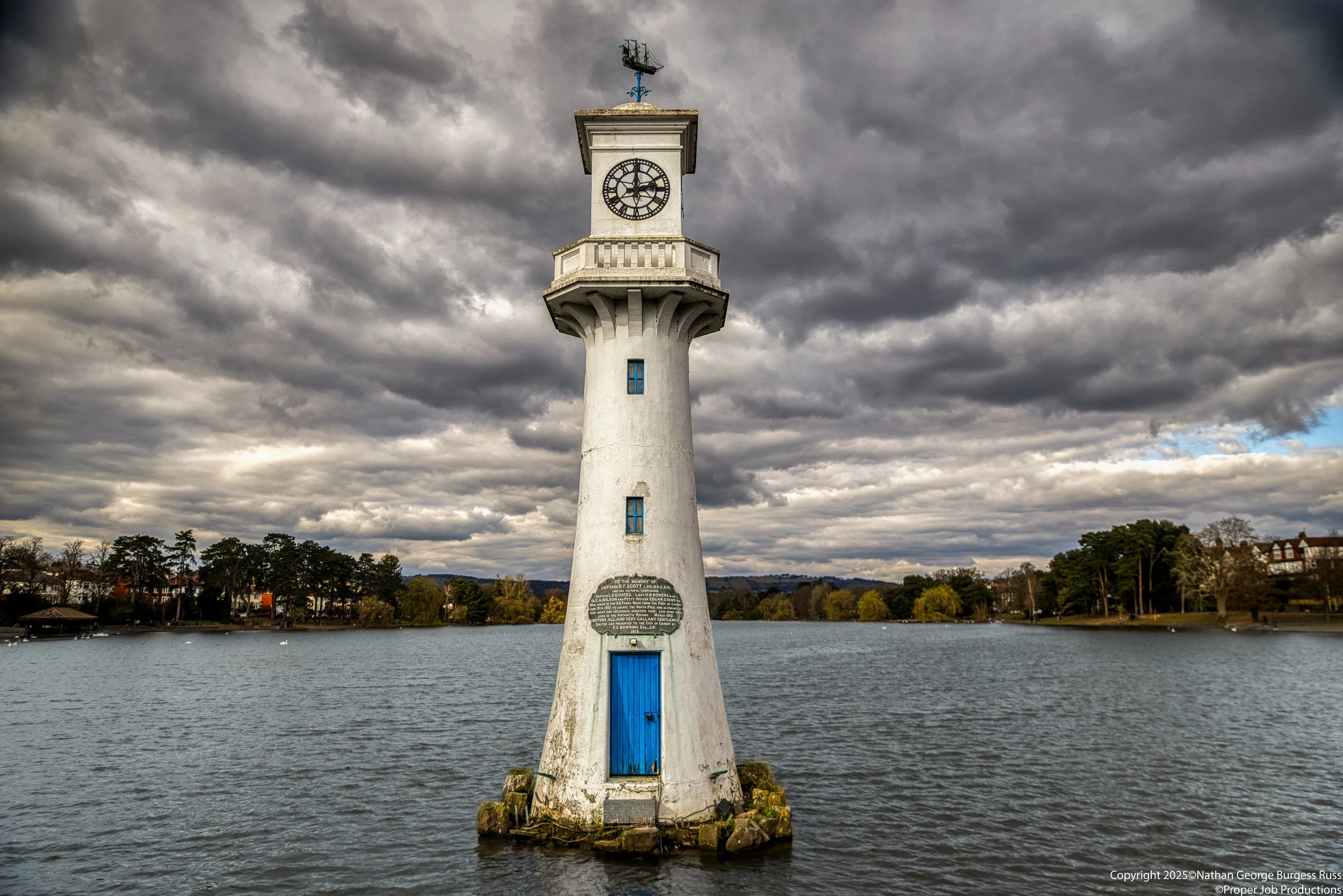 Captain R.F Scott Memorial Lighthouse and Clocktower in Roath Park Cardiff.

The memorial was built in 1914 with a dedication to Captain Robert Falcon Scott, Captain Lawrence Edward Grace Oates and the rest of the crew that died during the Terra Nova